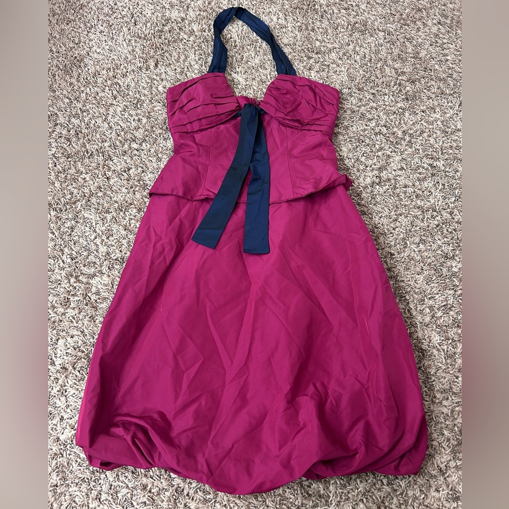 Max Mara Vintage Magenta Pink Navy Halter Silk Blend Dress Sz 6